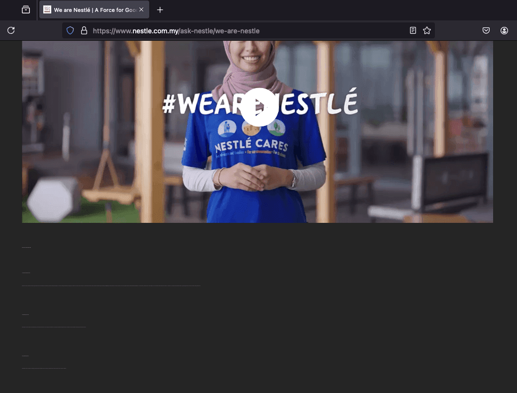 Nestle broken website non readable statement on Israel