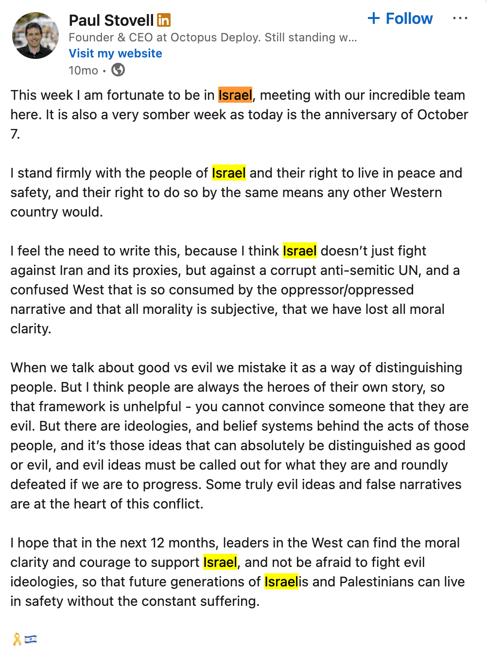 Paul Stovell promoting Israel