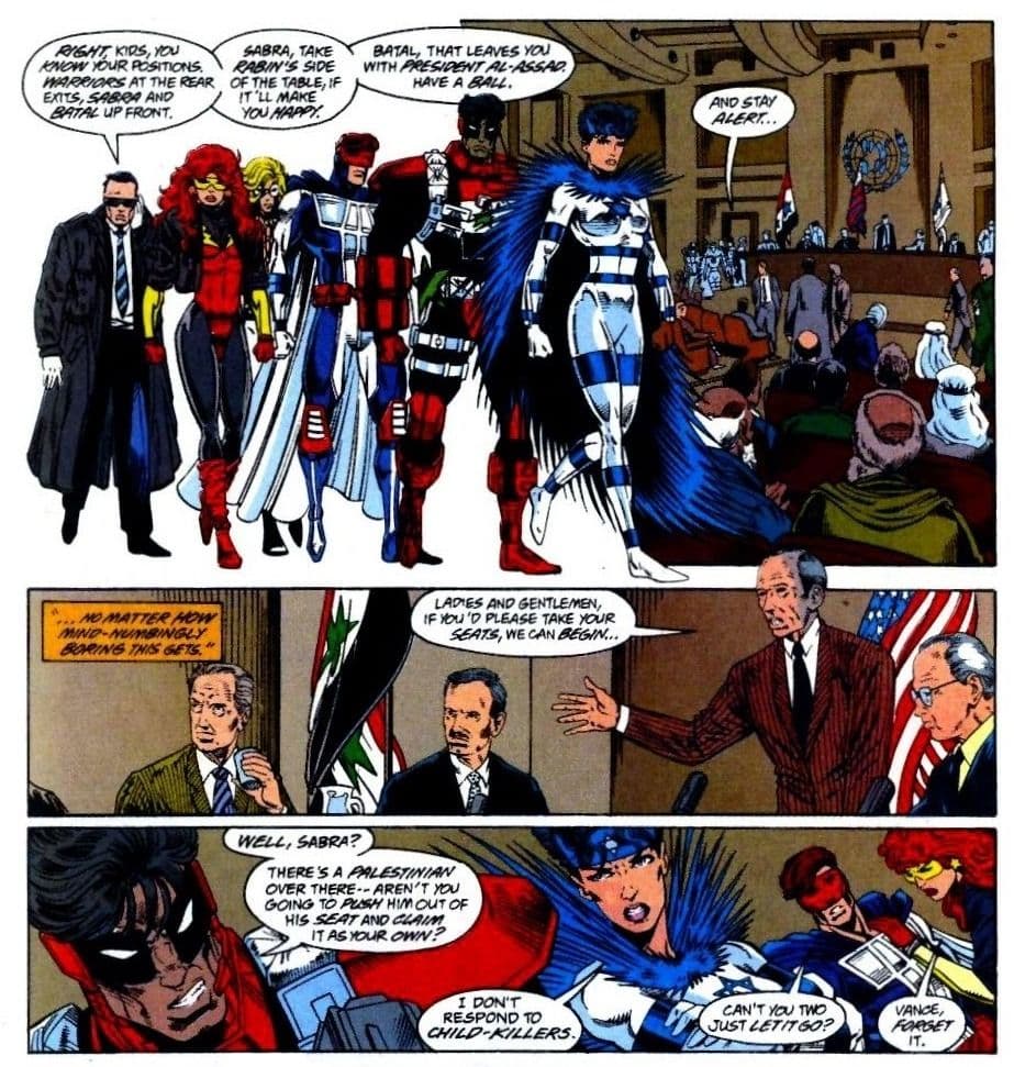 Marvel The New Warriors comic Sabra calling a Syrian child killer