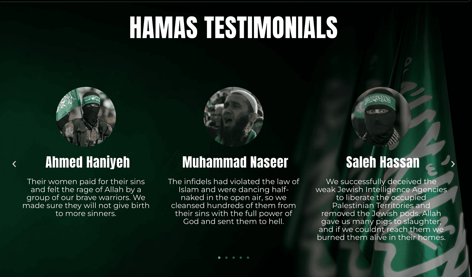 Wix's hamas.com propaganda website showing "testimonies" from hamas fighters