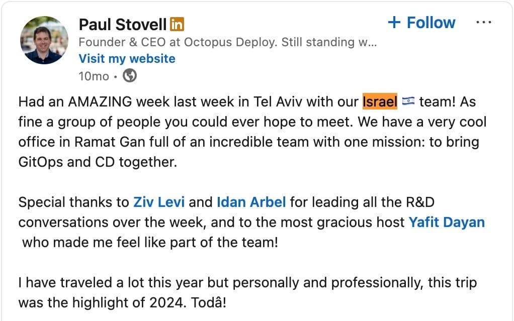 Paul Stovell promoting Israel
