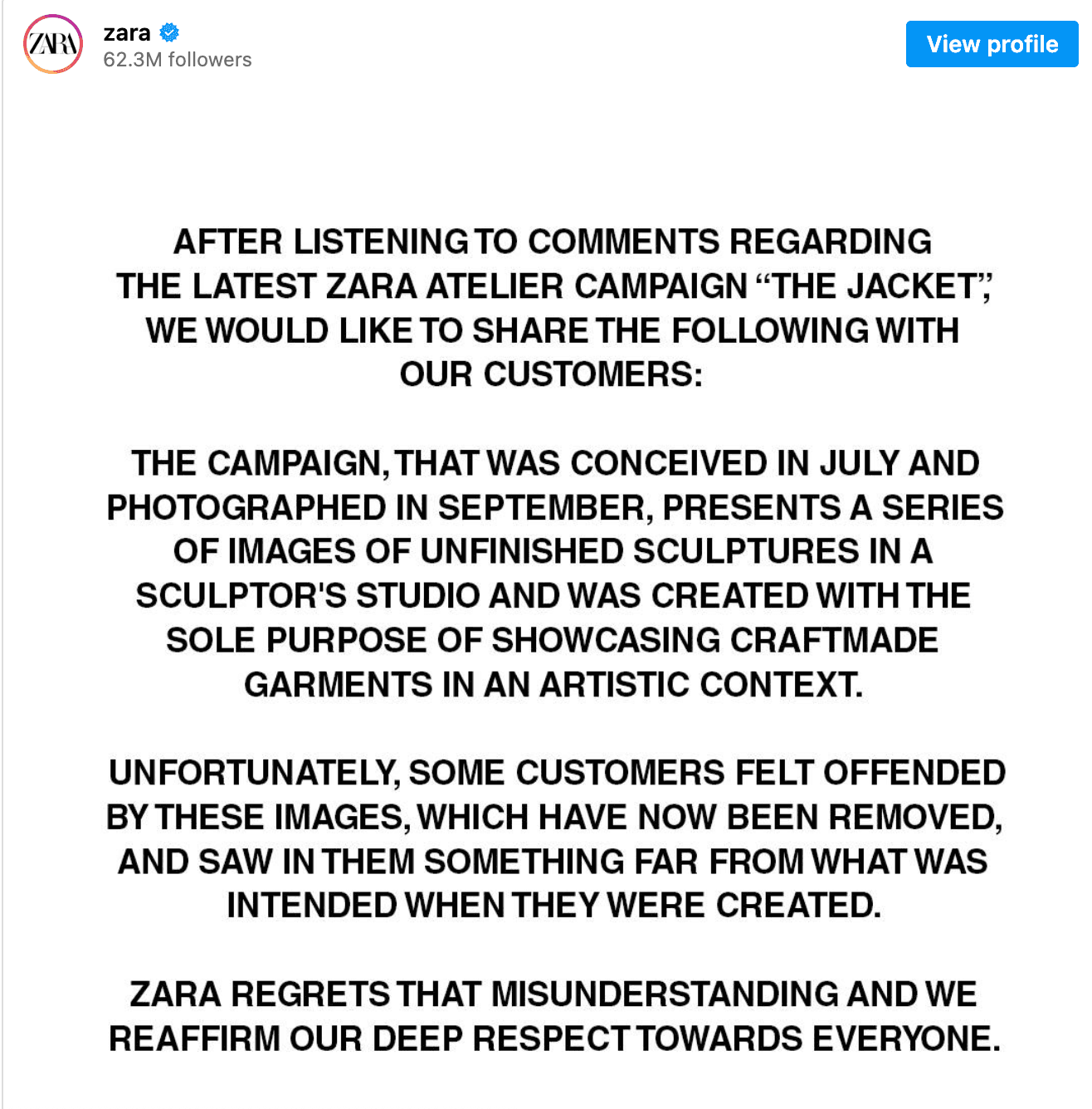 Zara's non apology